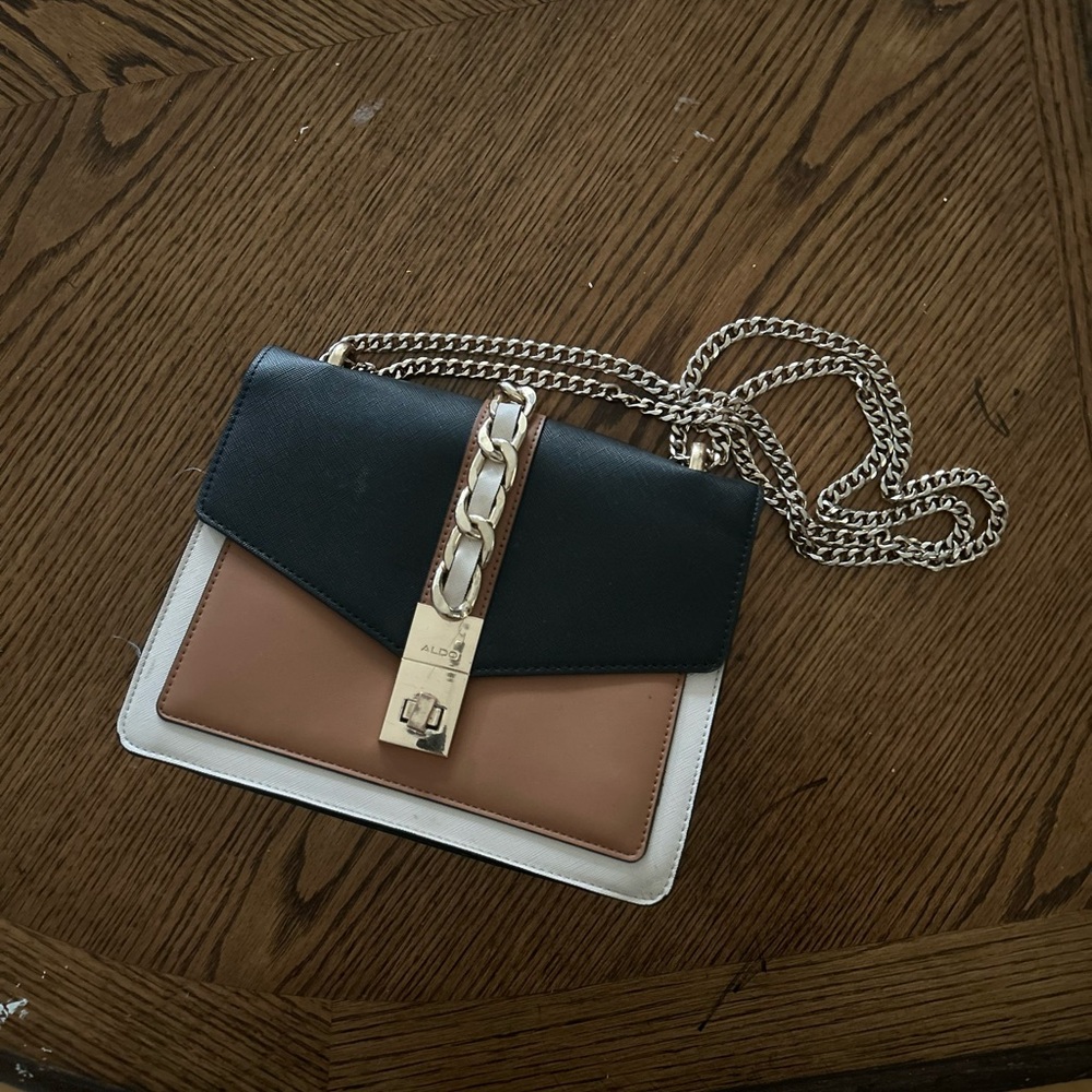 Aldo Black and Brown Crossbody Bag with Chain Strap